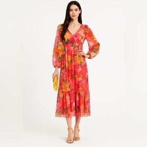 Anthony Original Floral Mesh Bishop Long Sleeve Midi Dress